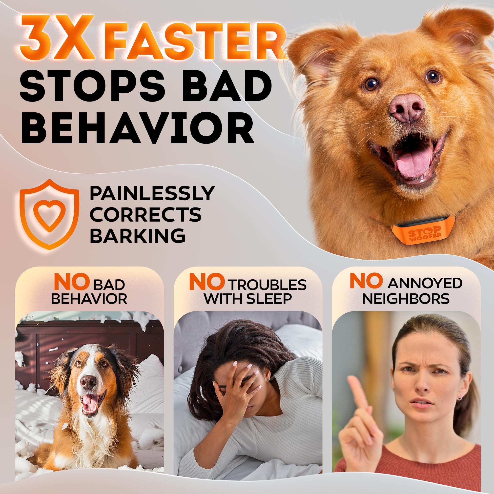 STOPWOOFER small-dog fit demonstrating light, comfortable wear.