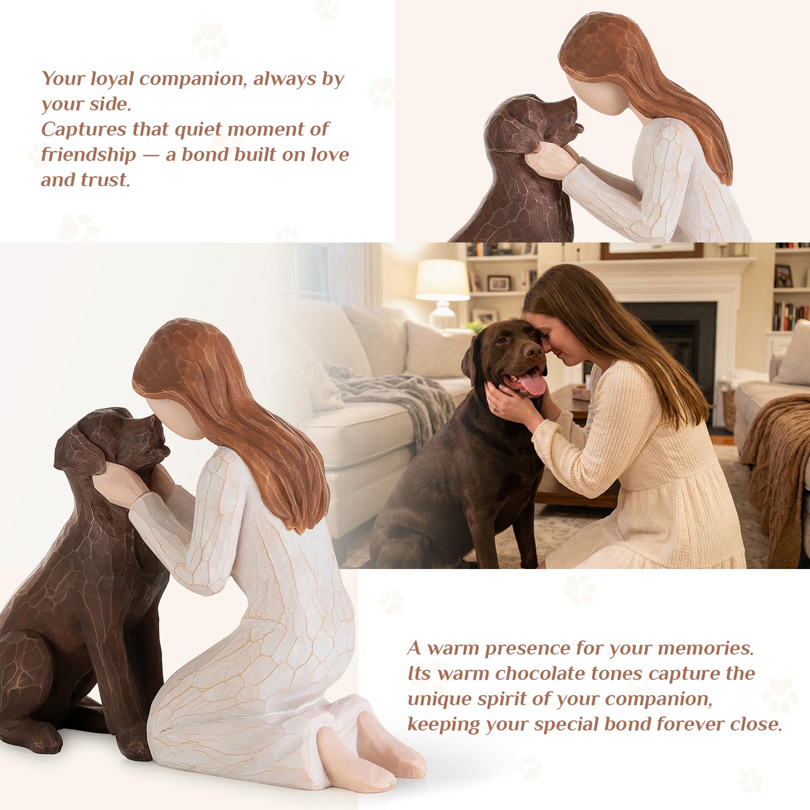 Storieme Labrador angel of friendship portrait highlights the statue's compassionate pose.