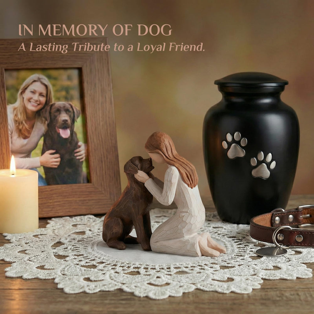 Storieme dog memorial on desk display creates daily reminder of friendship.