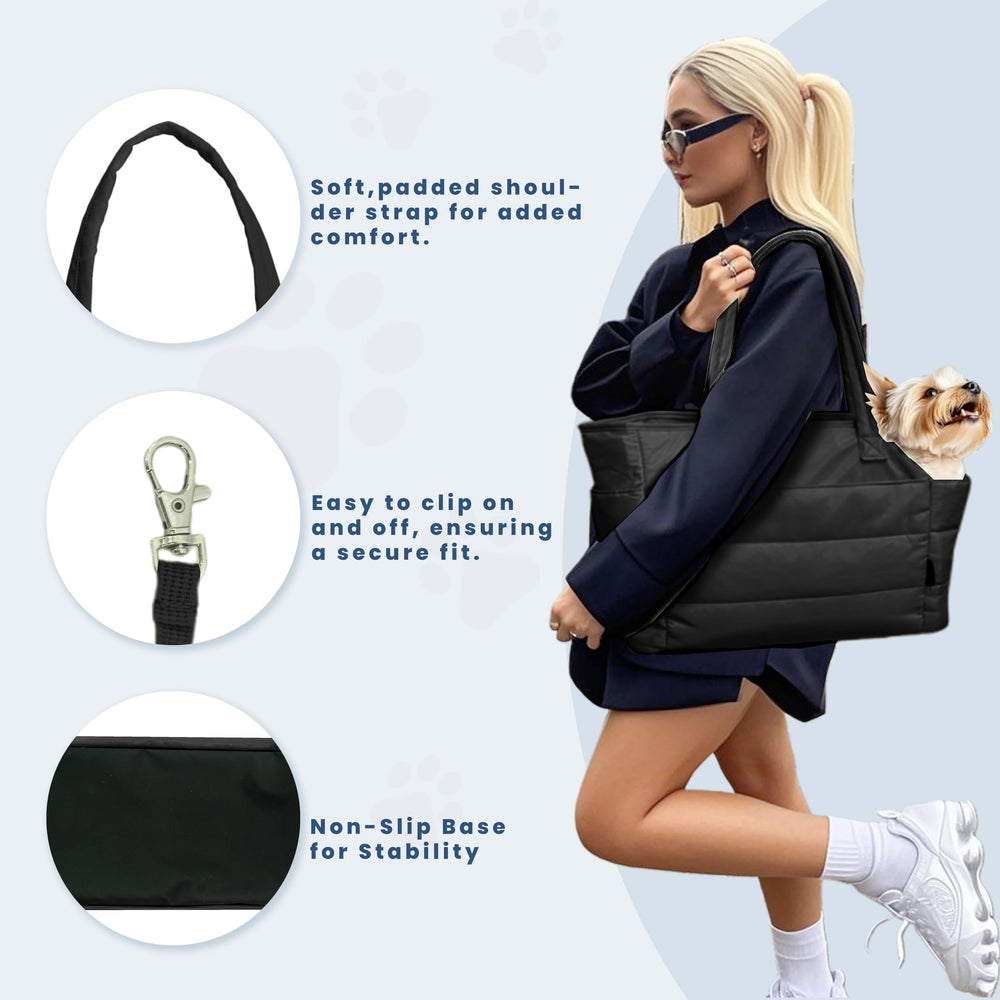 Straodtic removable hard-bottom base keeps small dogs stable during transport.