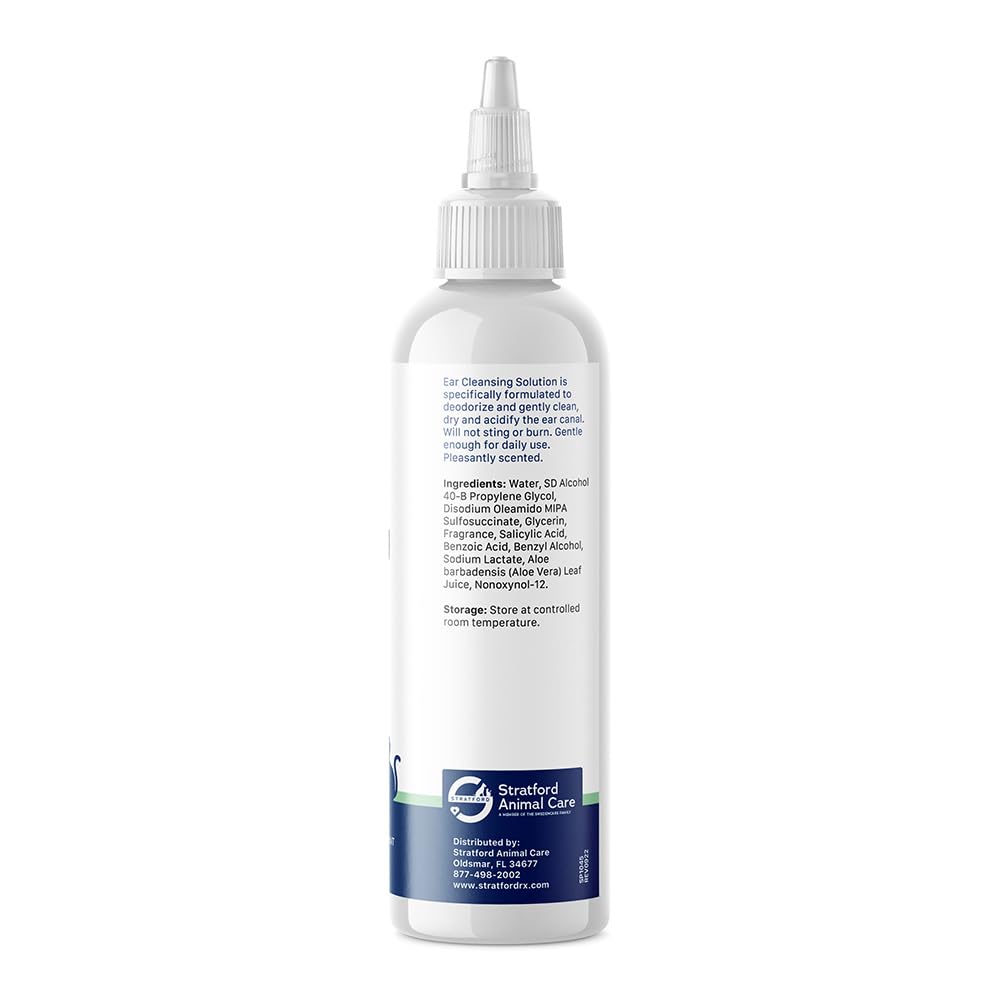 Stratford Ear Cleaner label closeup highlighting Aloe Vera formula