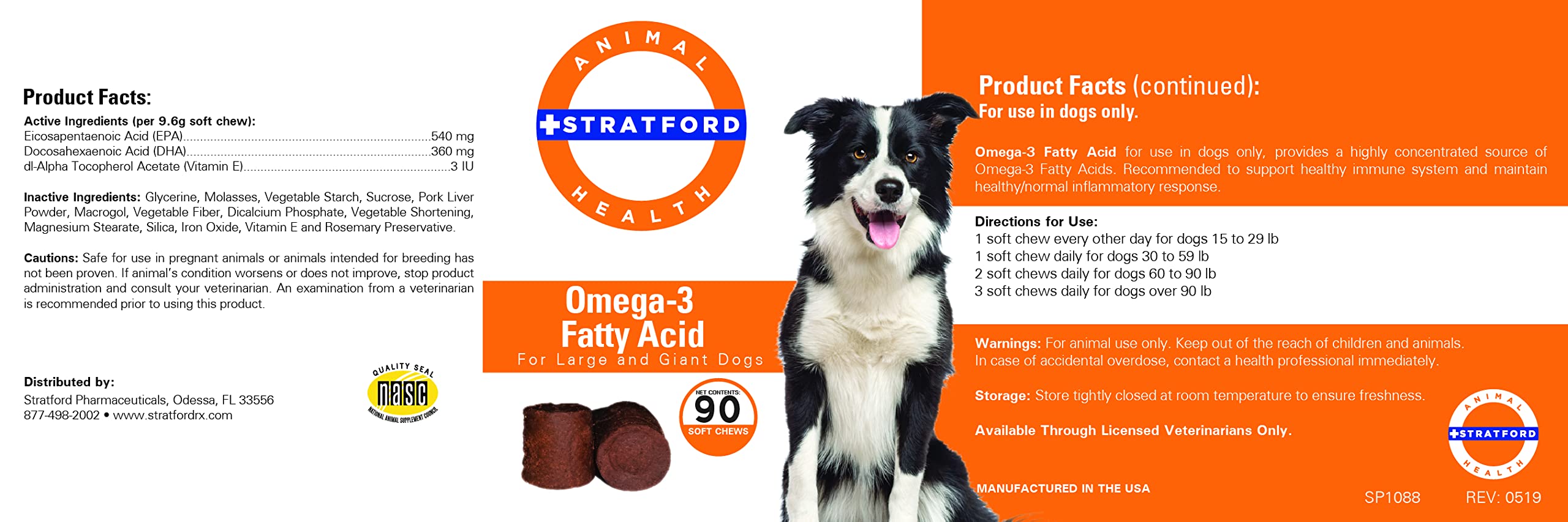 Stratford Omega-3 soft chews packaged for dogs, easy daily supplement for immune and mobility support