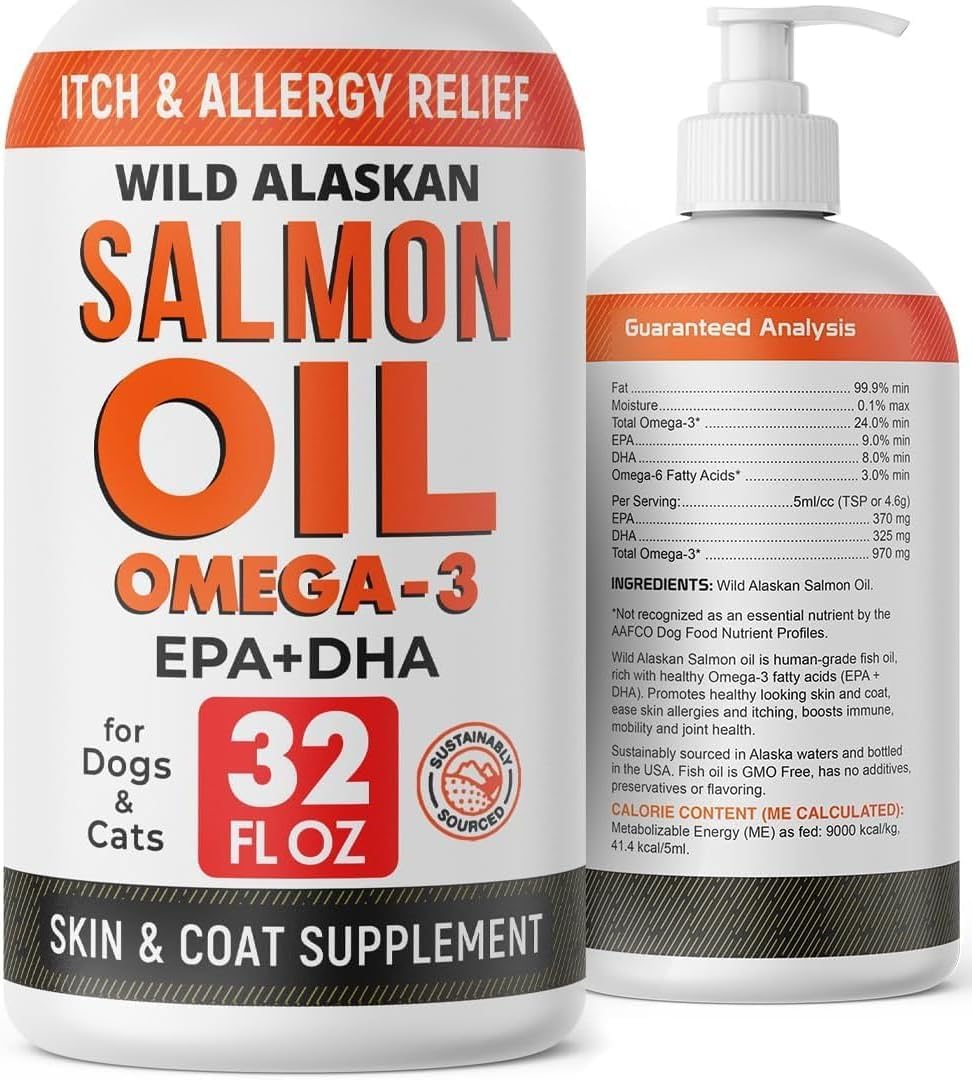 Strellalab salmon oil bottle for dogs with a clear, quality-focused label.