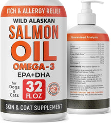 Strellalab salmon oil bottle for dogs with a clear, quality-focused label.