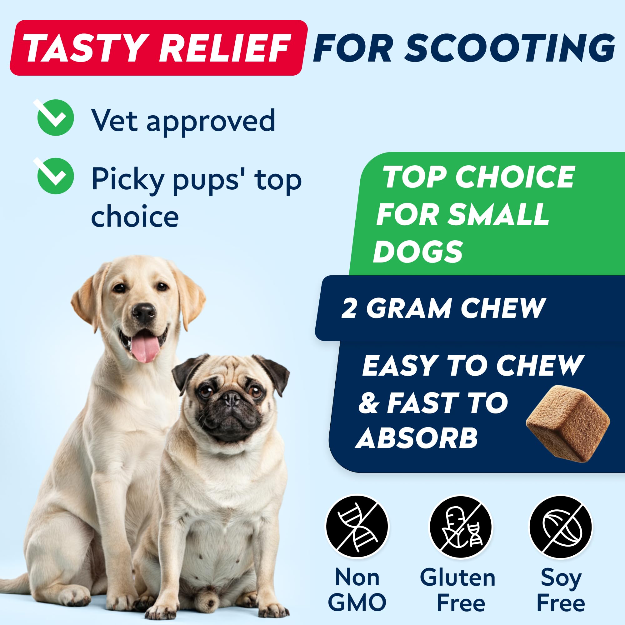 STRELLALAB Anal Gland Chews closeup texture, highlights pumpkin and psyllium for gentle digestion.