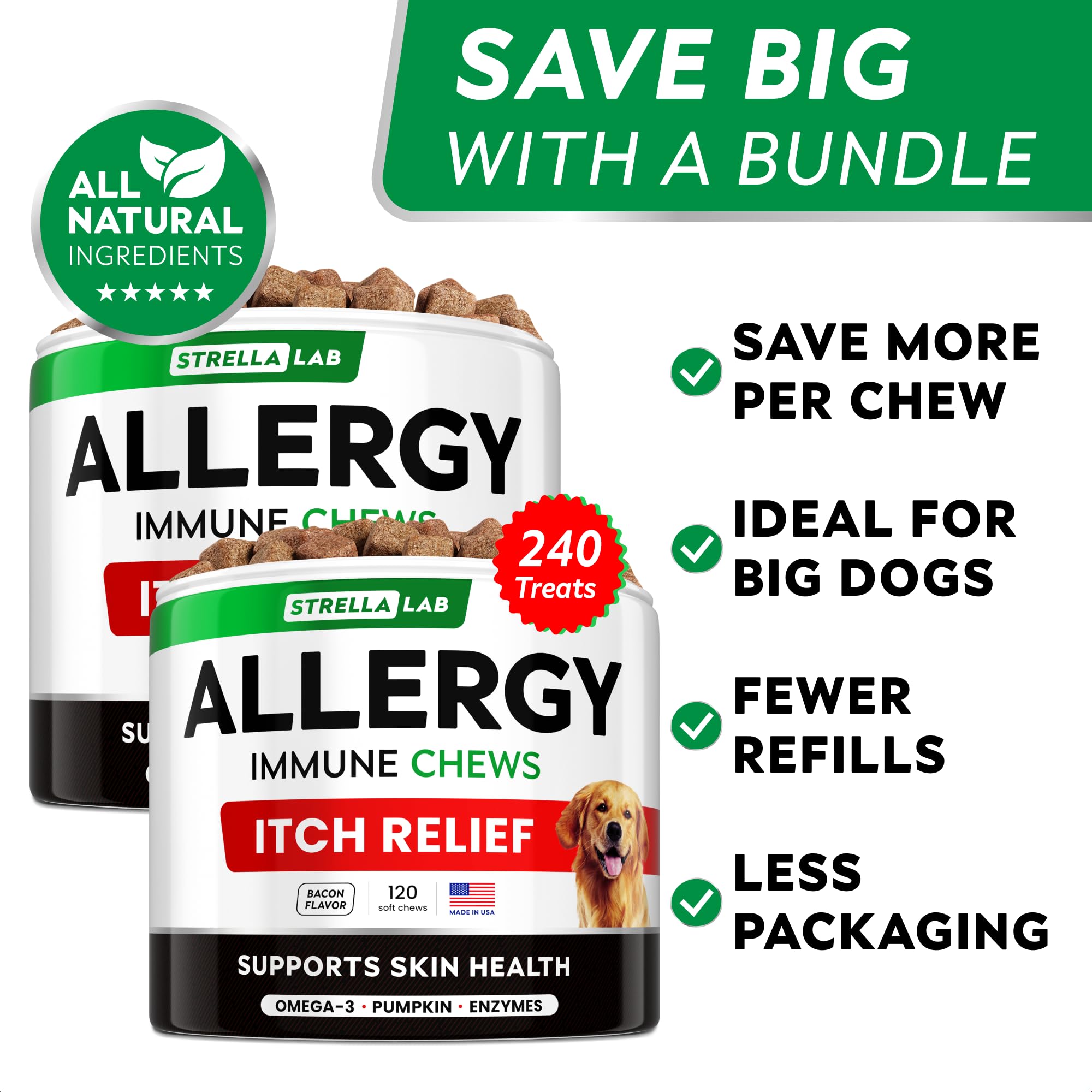 StrellaLab coat and immune support chews with natural ingredients for healthier fur.