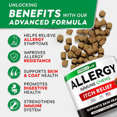 STRELLALAB dog allergy chews packshot, tasty formula and omega-3 benefits.