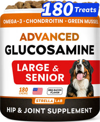 STRELLALAB dog joint supplement bottle front ready for daily use and easy dosing