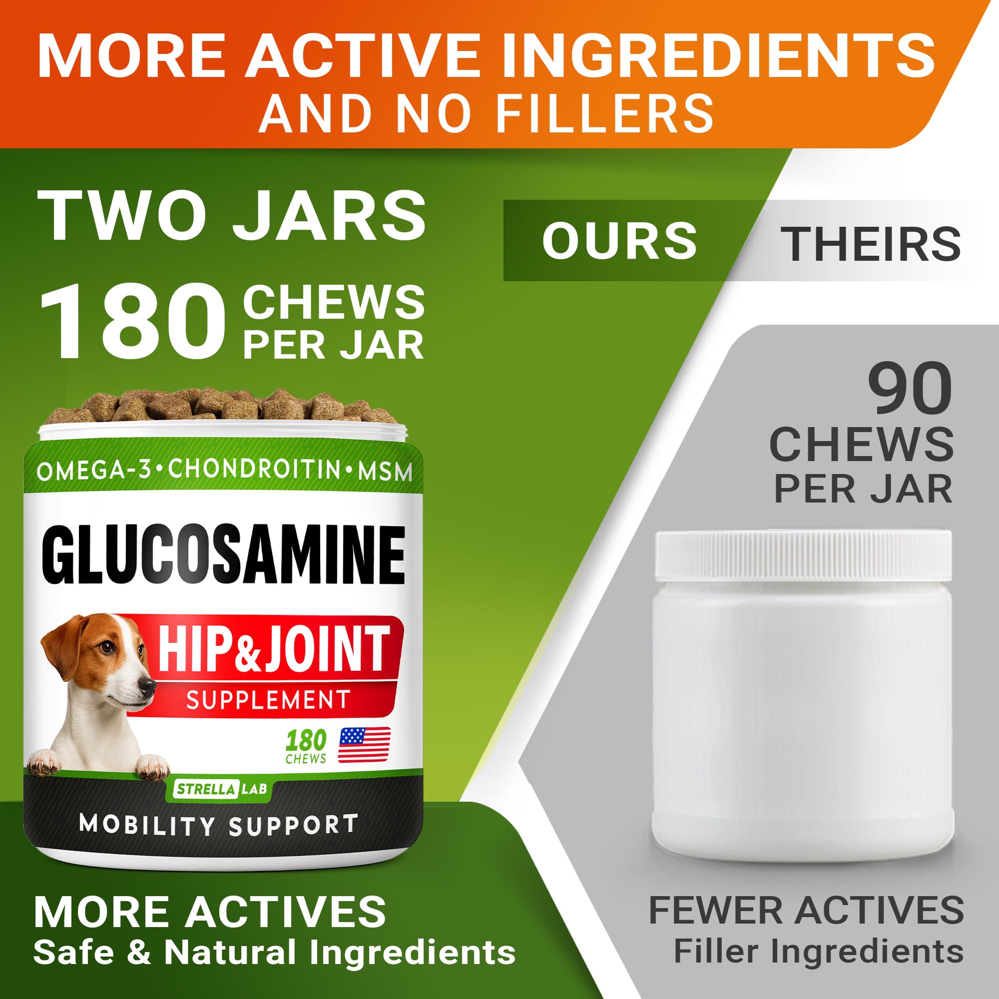 STRELLALAB dog joint supplements soft chews close-up, tasty daily option for mobility