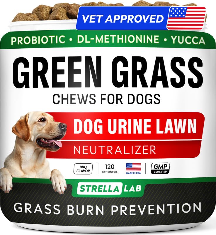 STRELLALAB Dog Pee Grass Chews bottle front helps keep lawns green and odor-free.