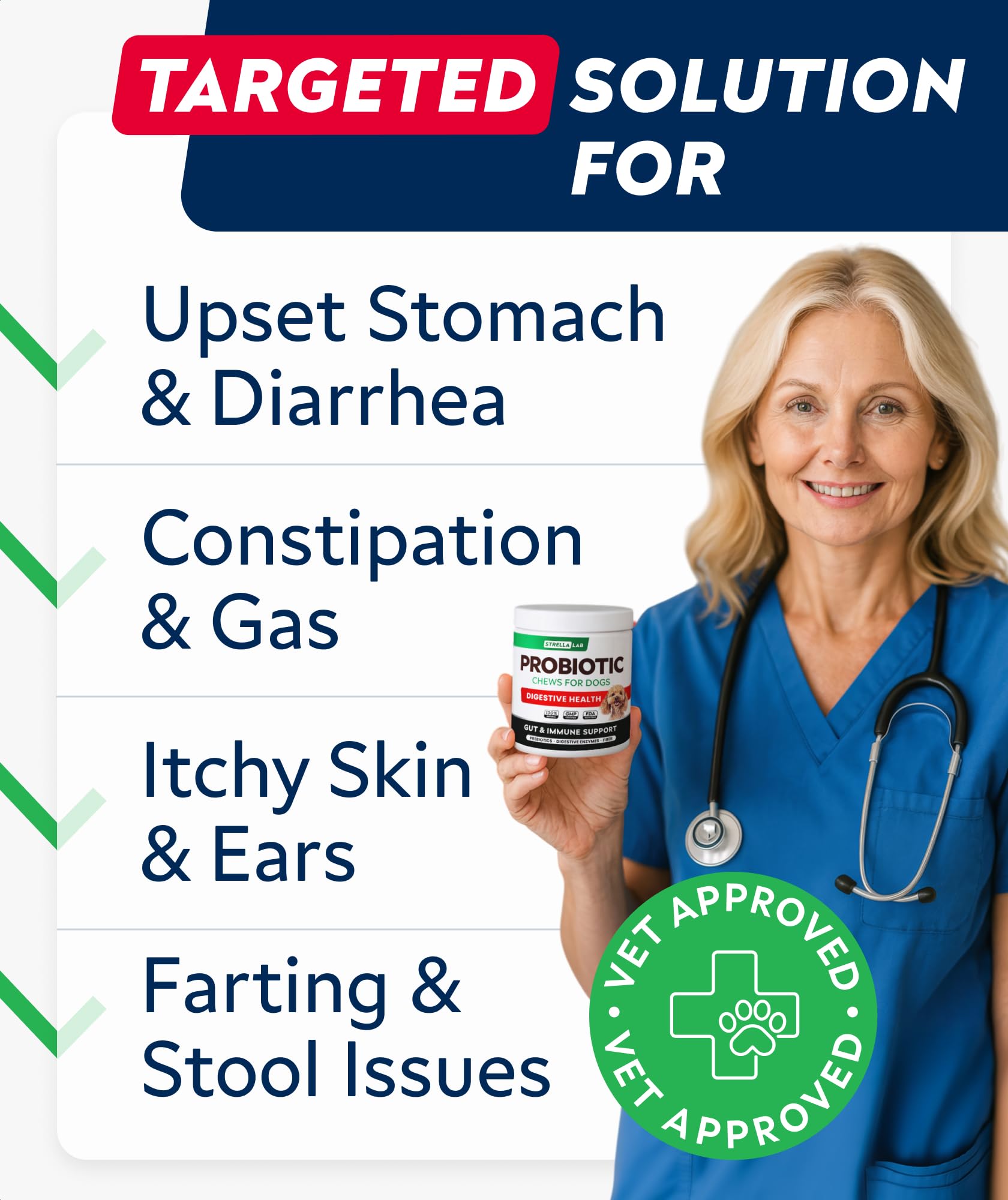 STRELLALAB Dog Probiotics Chews chicken-flavor close-up for daily gut health