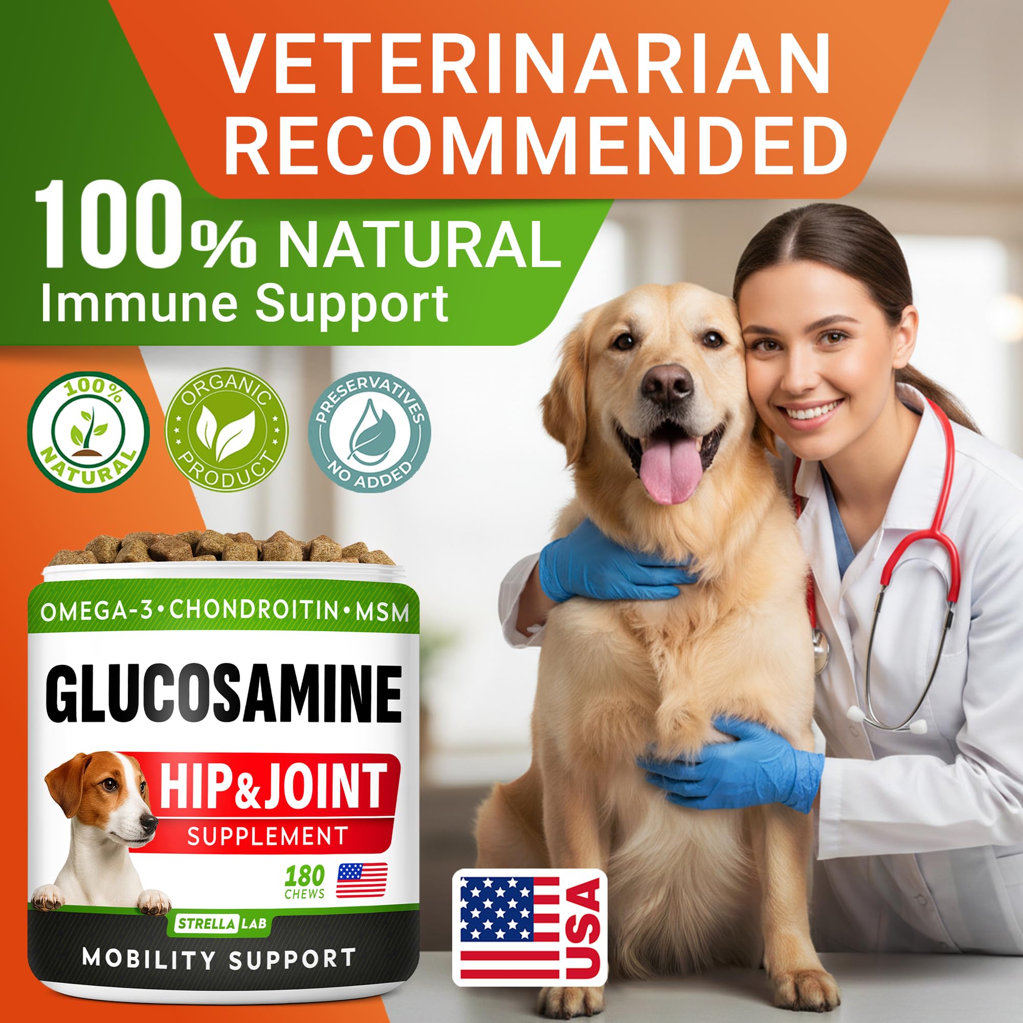 STRELLALAB dogs enjoying chews, easy daily mobility support