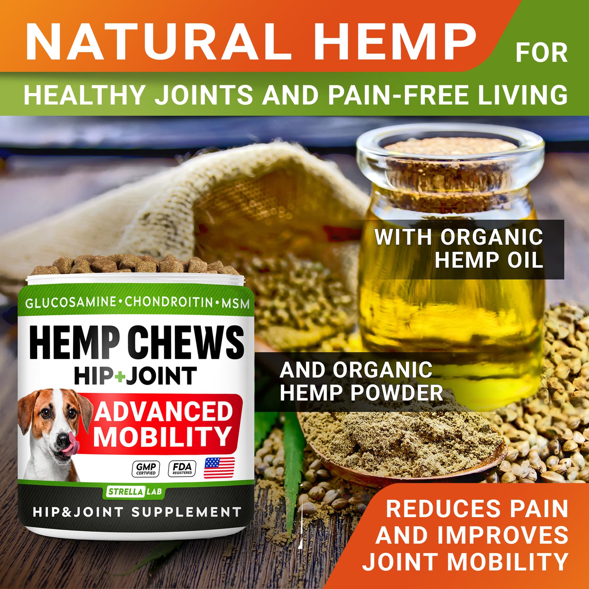 STRELLALAB glucosamine chondroitin MSM dog chews for flexible movement