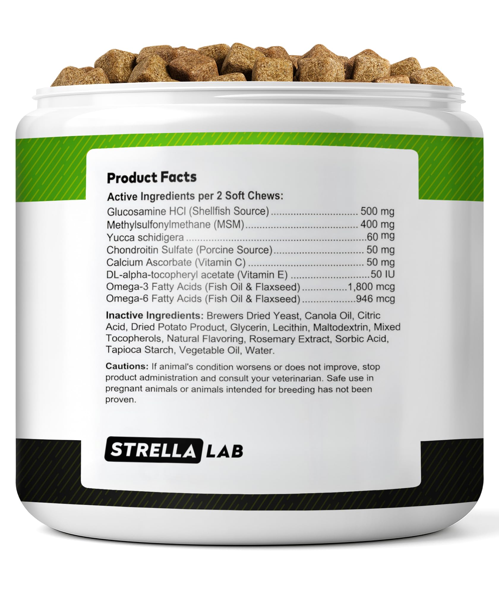 STRELLALAB dog glucosamine packaging, USA-made quality highlighted on the bag.