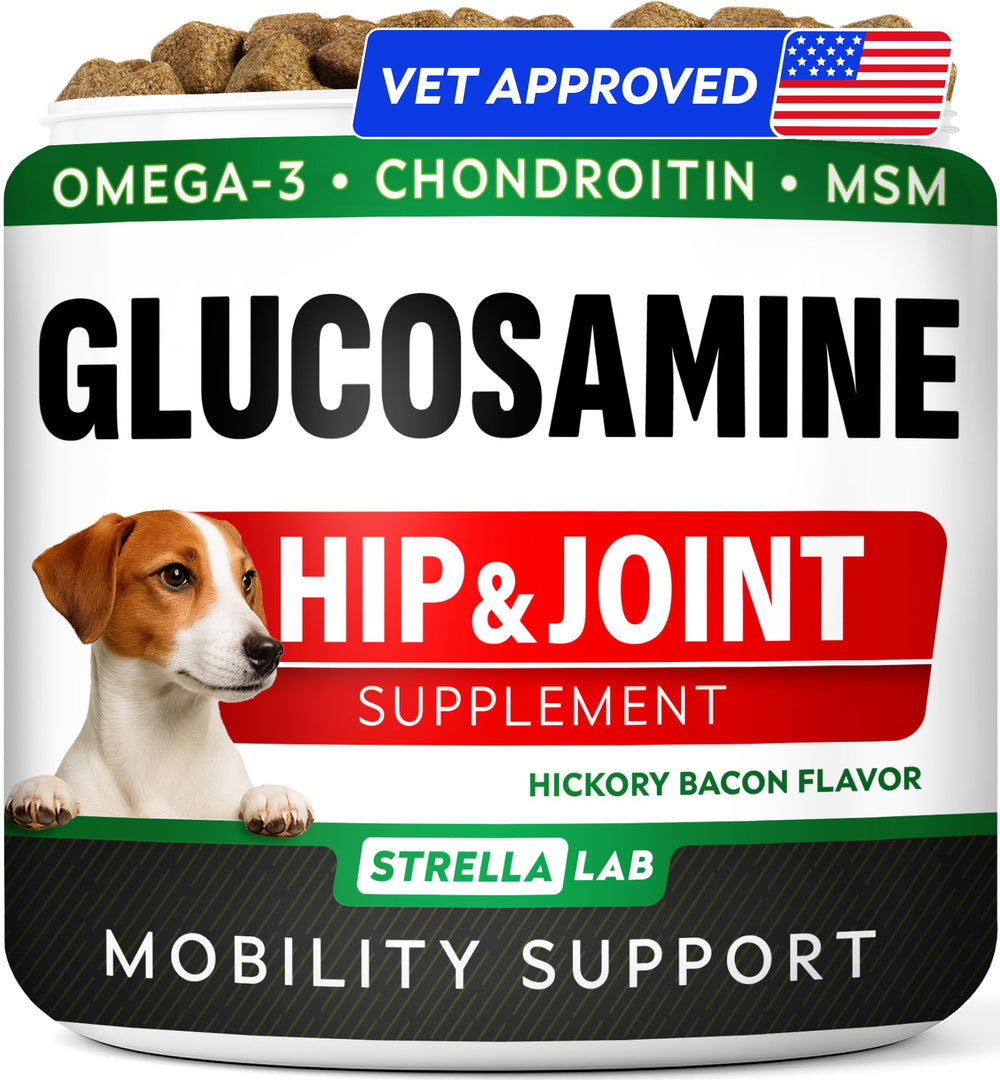 STRELLALAB Glucosamine chews for dogs, front view, tasty support for joints and mobility.