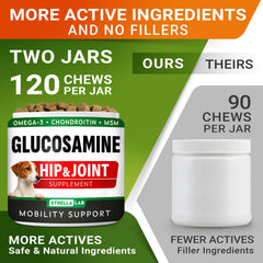 Front packaging emphasizes USA-made quality and joint care for dogs.