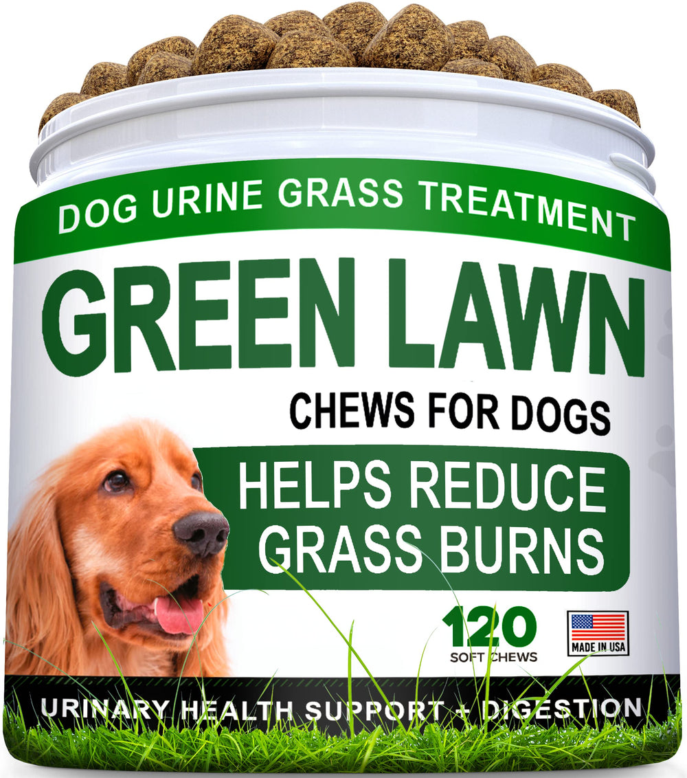 STRELLALAB Grass Burn Spot Chews packaging showing USA-made formula for stronger lawn health