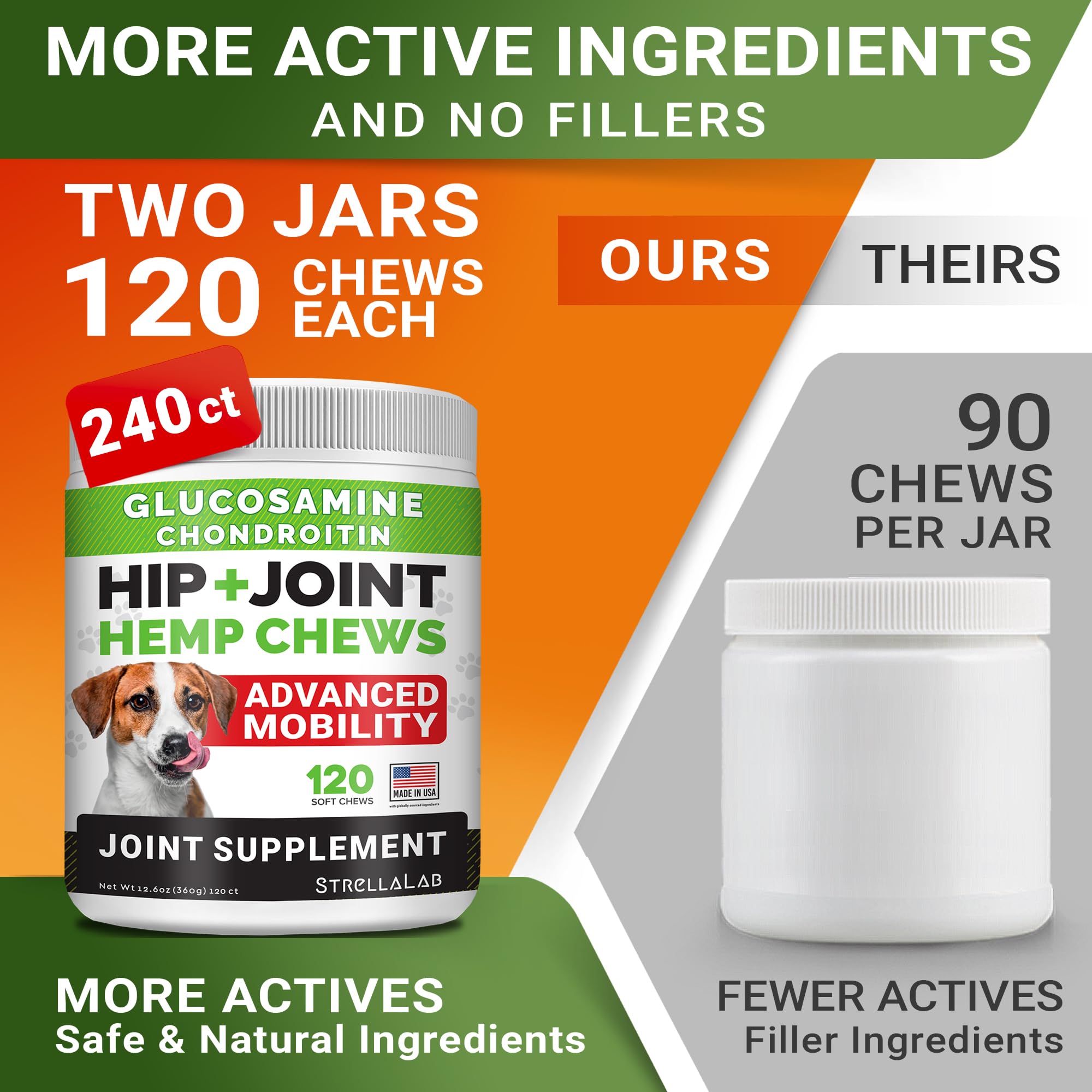 STRELLALAB hemp-glucosamine ingredients closeup emphasizing Omega-3 content