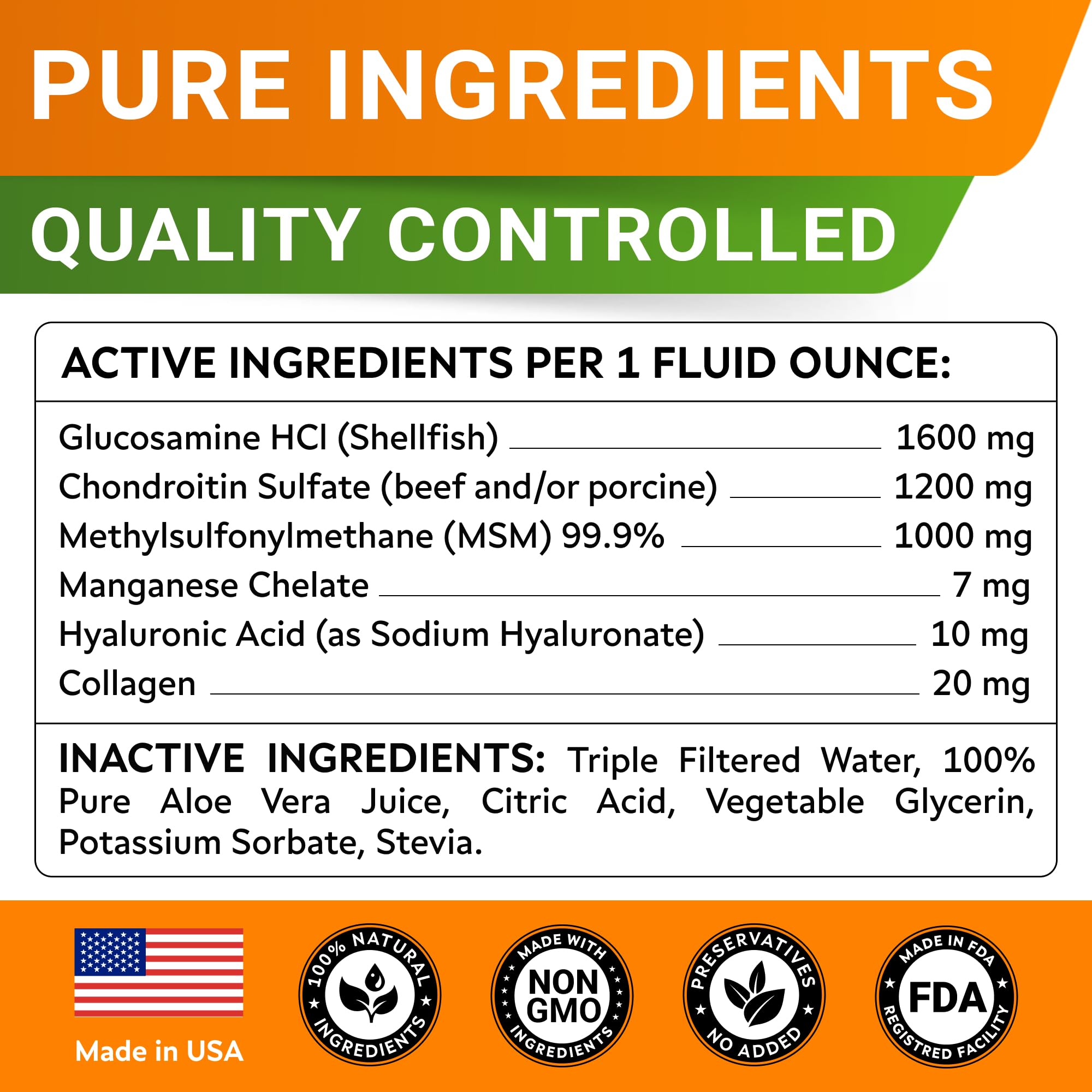 STRELLALAB ingredients chart lists glucosamine, chondroitin, MSM