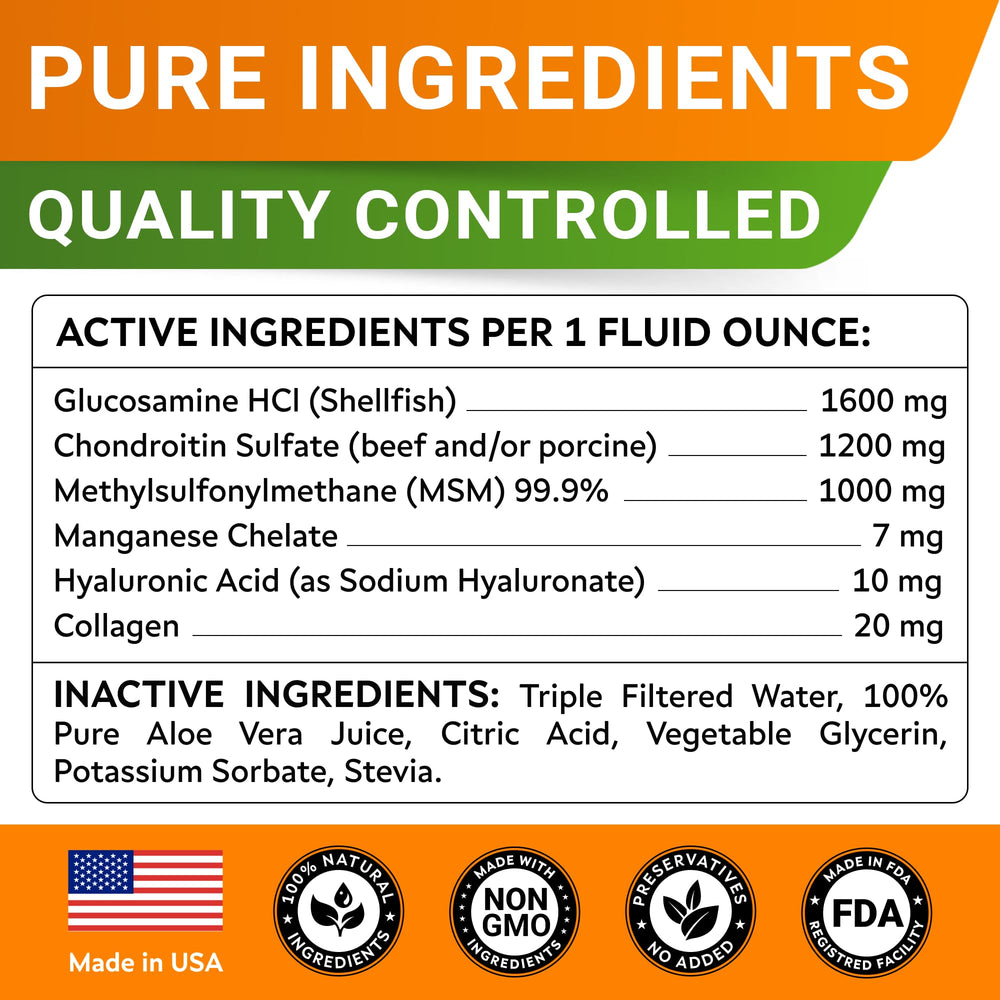 STRELLALAB ingredients chart lists glucosamine, chondroitin, MSM