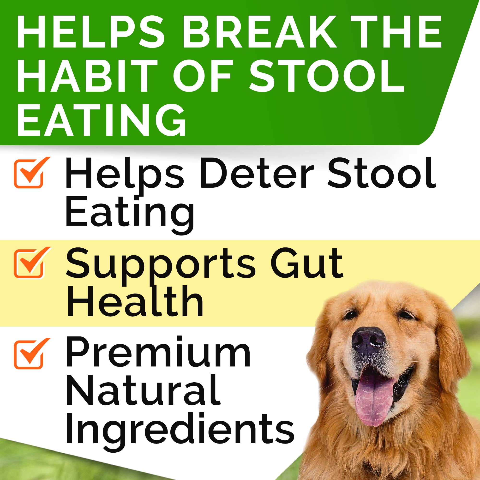 STRELLALAB No Poo Chews bag front shows dosing and 120 chews for long-term use