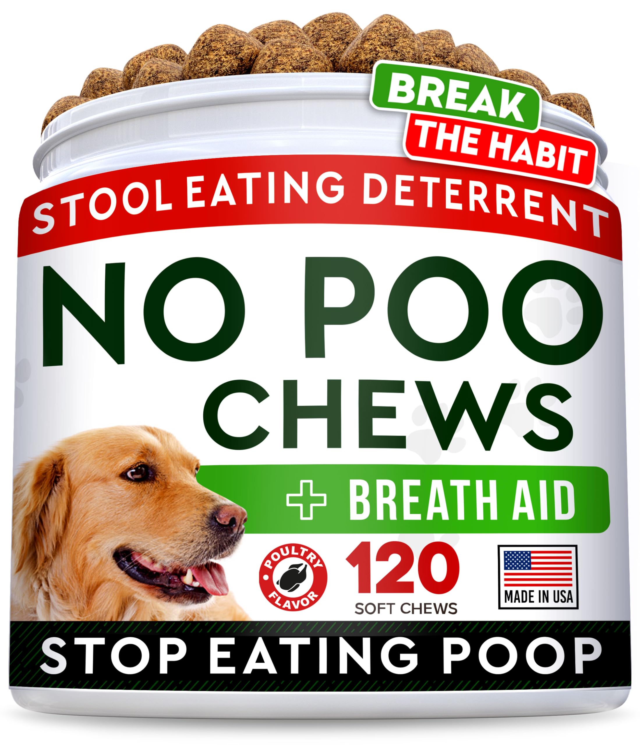 STRELLALAB No Poo Chews bottle for dogs, easy daily dosing.