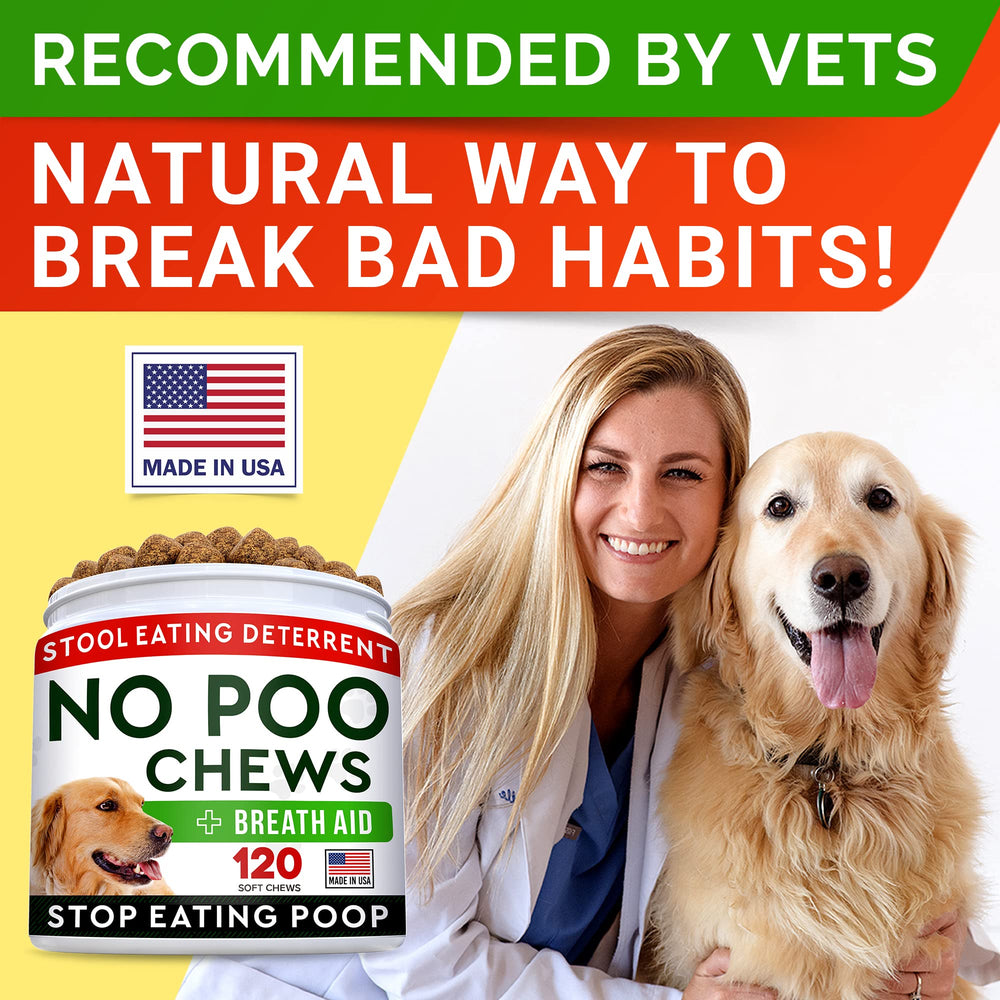 STRELLALAB No Poo Chews dog-eating-discouraged scene highlights prevention.