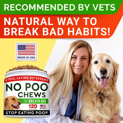 STRELLALAB No Poo Chews dog-eating-discouraged scene highlights prevention.