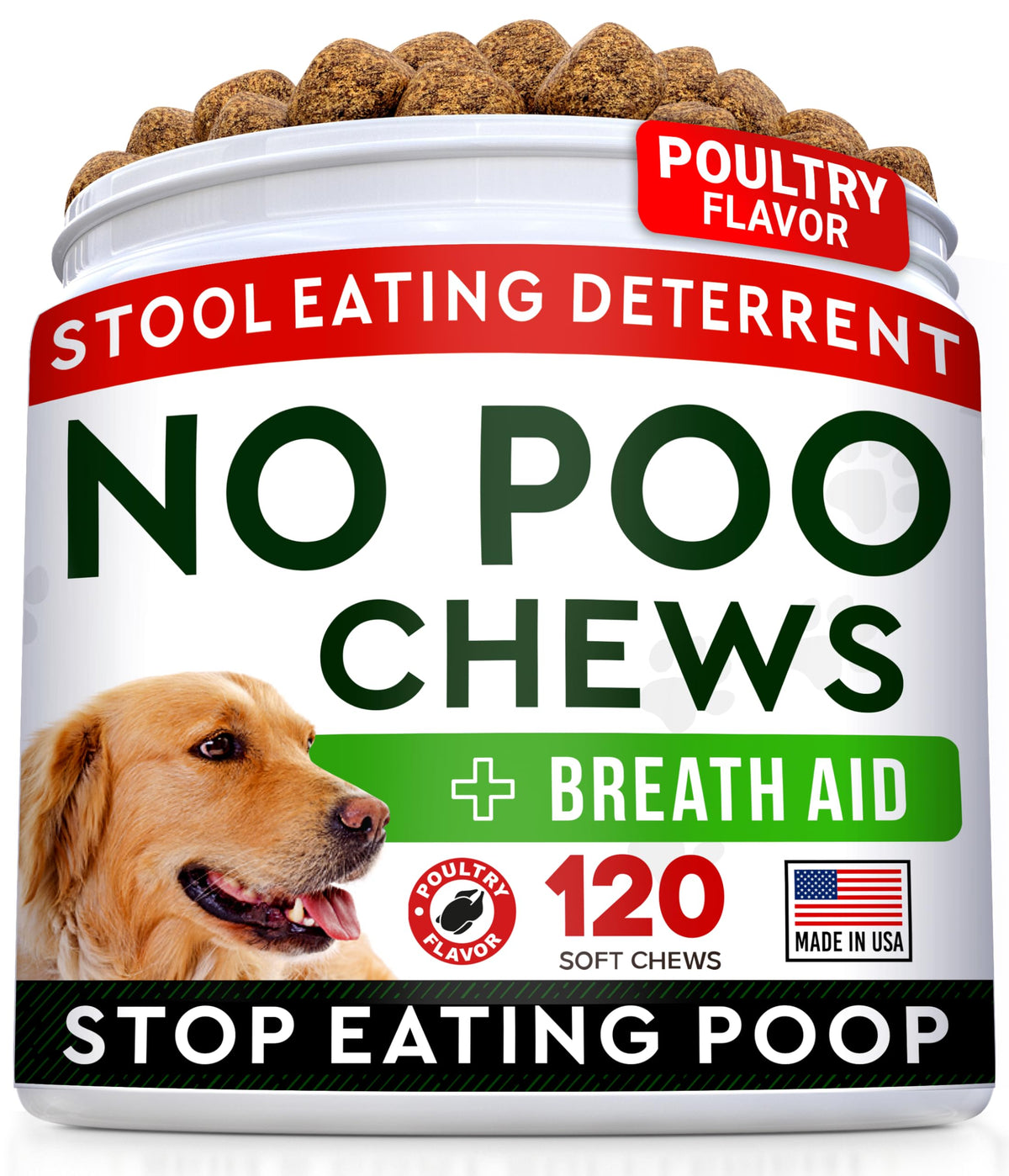 STRELLALAB No Poo Chews turkey pack deterring stool eating in dogs.