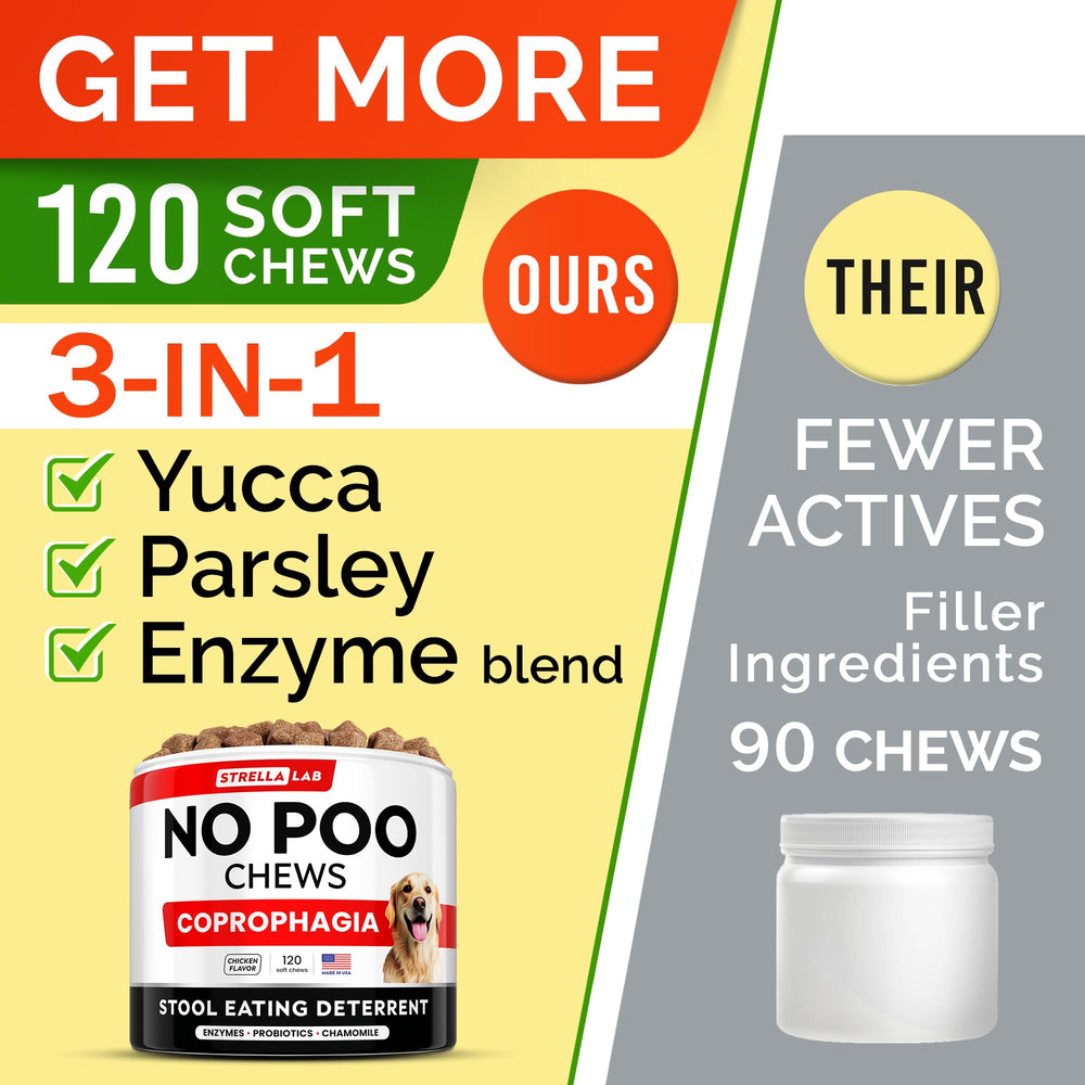 STRELLALAB No Poo Chews probiotics label close-up emphasizes gut-friendly ingredients.