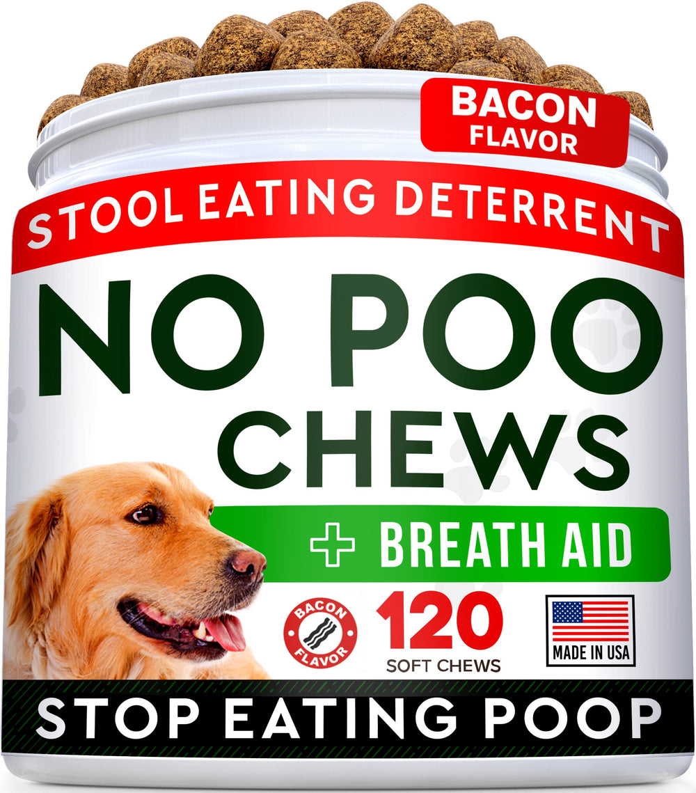 STRELLALAB No Poo Treats bottle showing coprophagia deterrent for dogs.