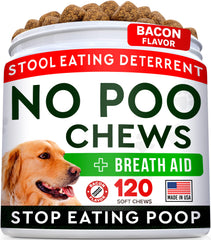 STRELLALAB No Poo Treats bottle showing coprophagia deterrent for dogs.