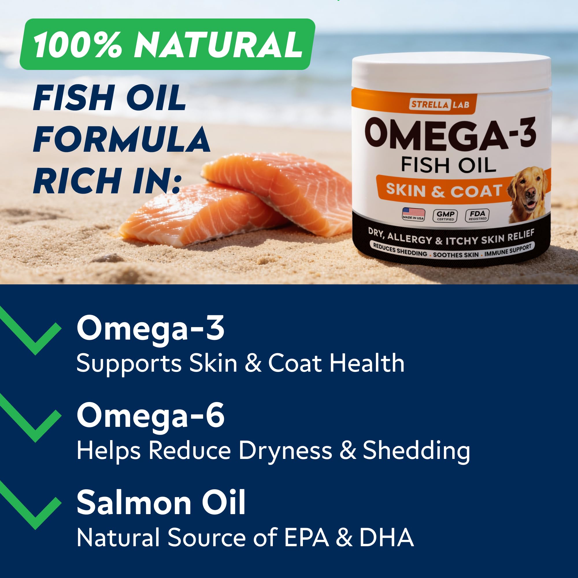 STRELLALAB Omega-3 chews soothe dry skin and hotspots in dogs
