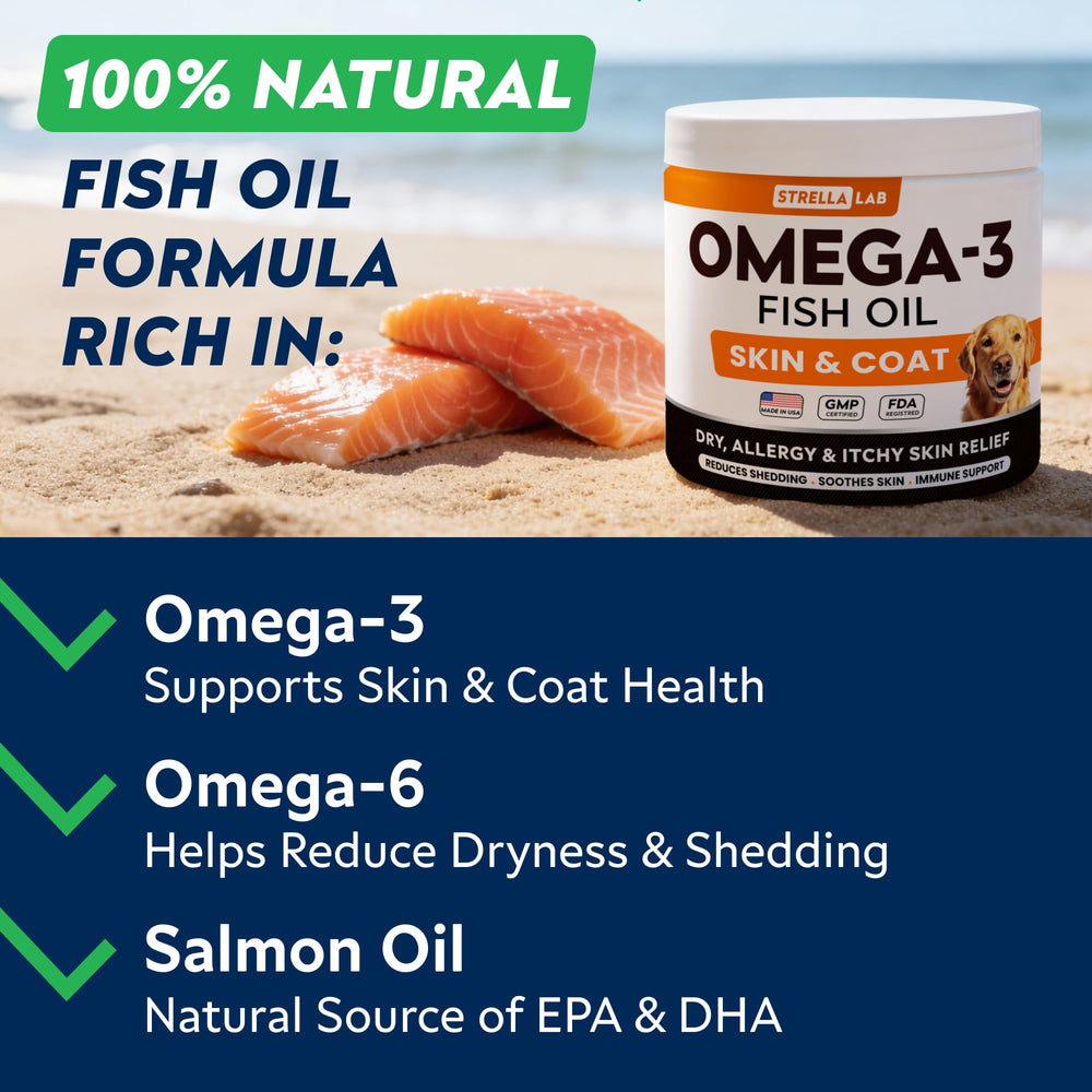 STRELLALAB Omega-3 chews soothe dry skin and hotspots in dogs