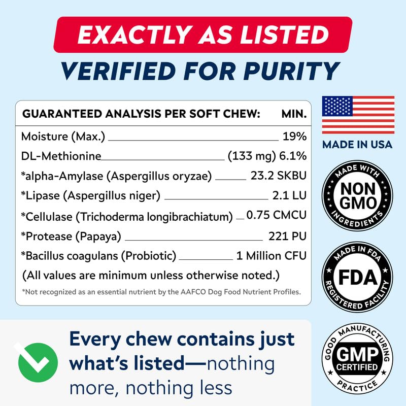 STRELLALAB chews feature natural enzymes and DL-methionine to balance pH.
