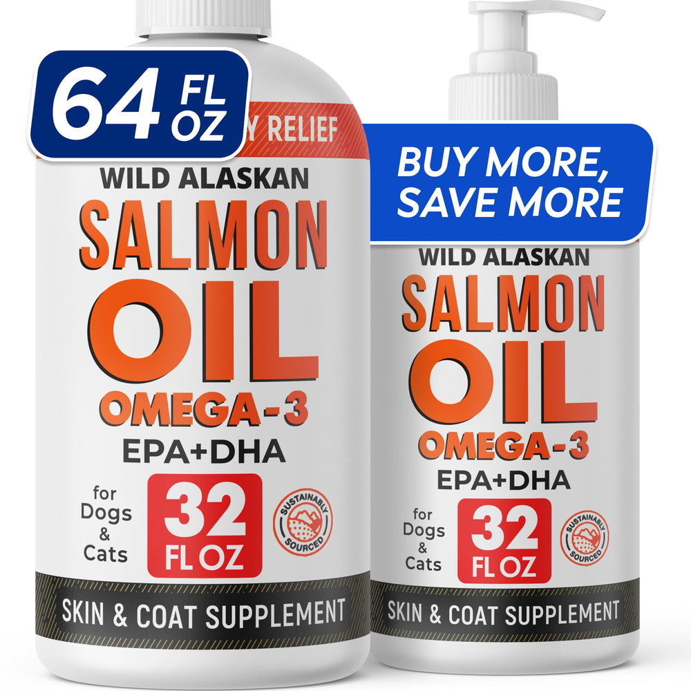 STRELLALAB salmon oil bottle promotes a shiny coat for dogs.