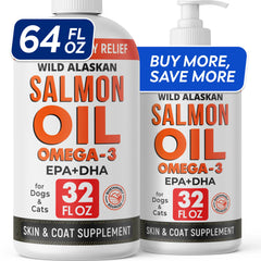 STRELLALAB salmon oil bottle promotes a shiny coat for dogs.