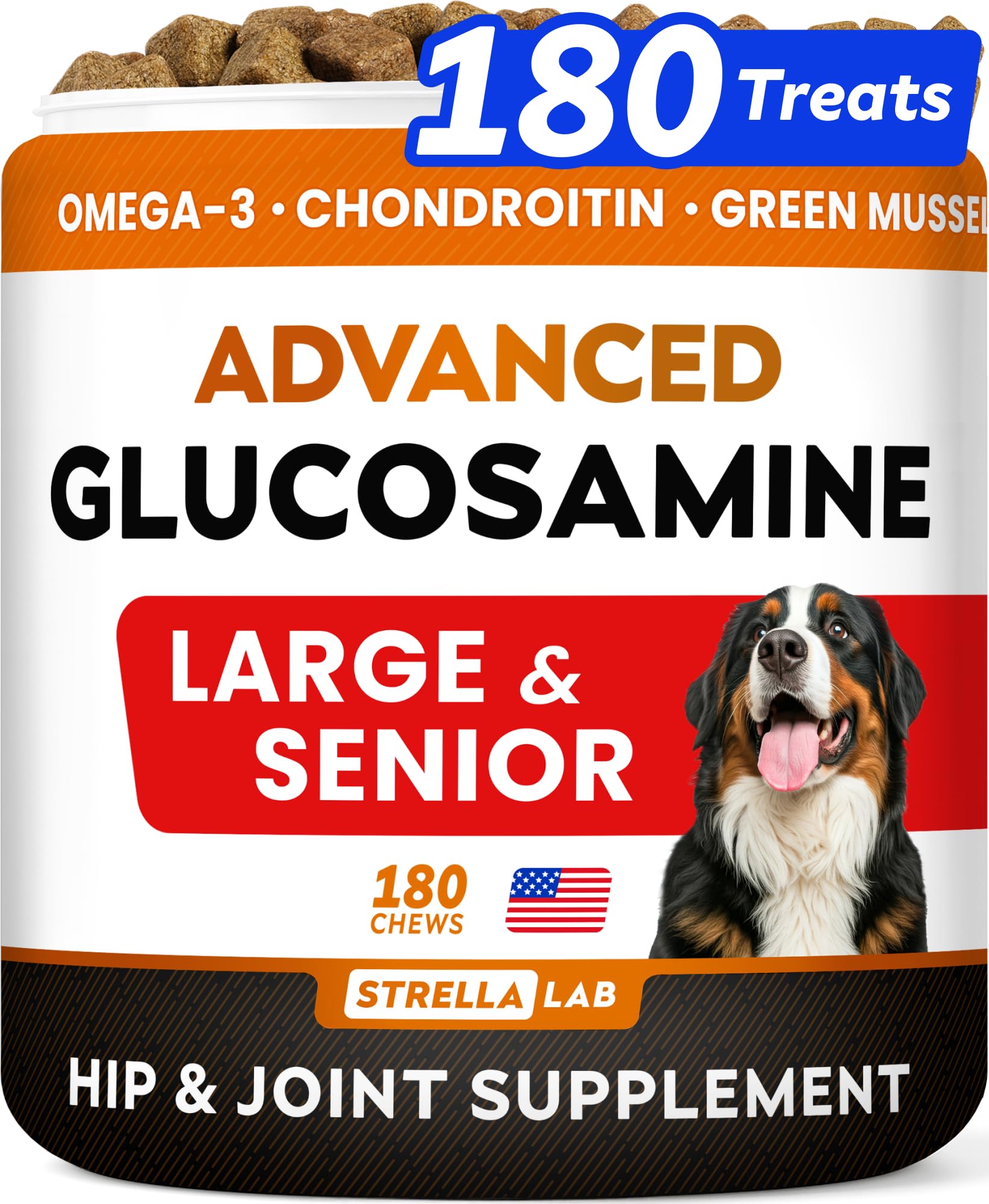 STRELLALAB Senior Advanced Glucosamine bacon chew for dogs supports movement