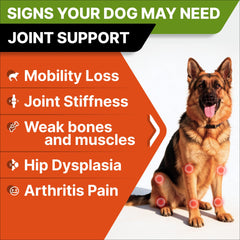 Bag of STRELLALAB senior joint chews designed for various breeds.