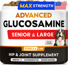 STRELLALAB senior glucosamine chews bag open, easy administration for aging dogs