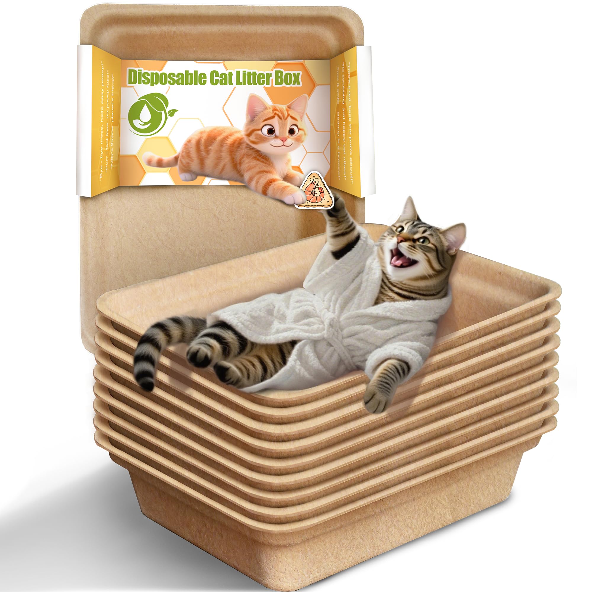 Strenthychosing 9-pack disposable litter boxes showcase easy disposal in a home setting