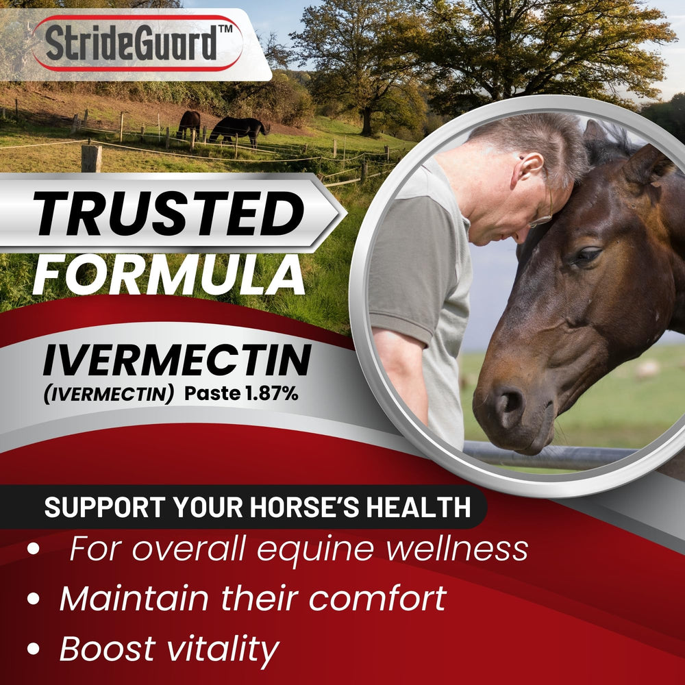 StrideGuard apple-flavored paste close-up—horses accept treatment easily.
