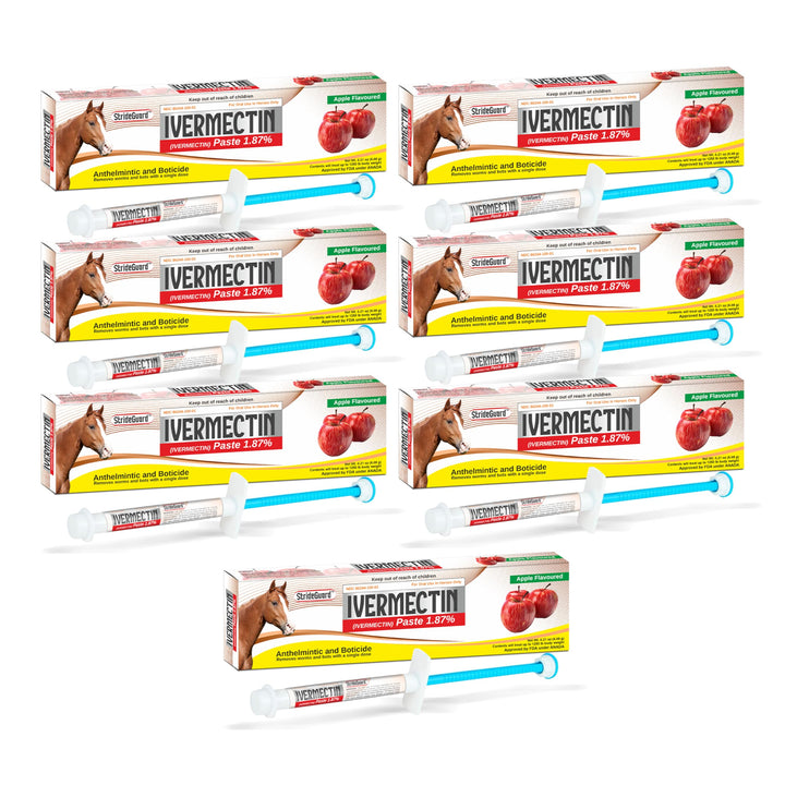 StrideGuard apple-flavored paste tube for horses, easy administration.