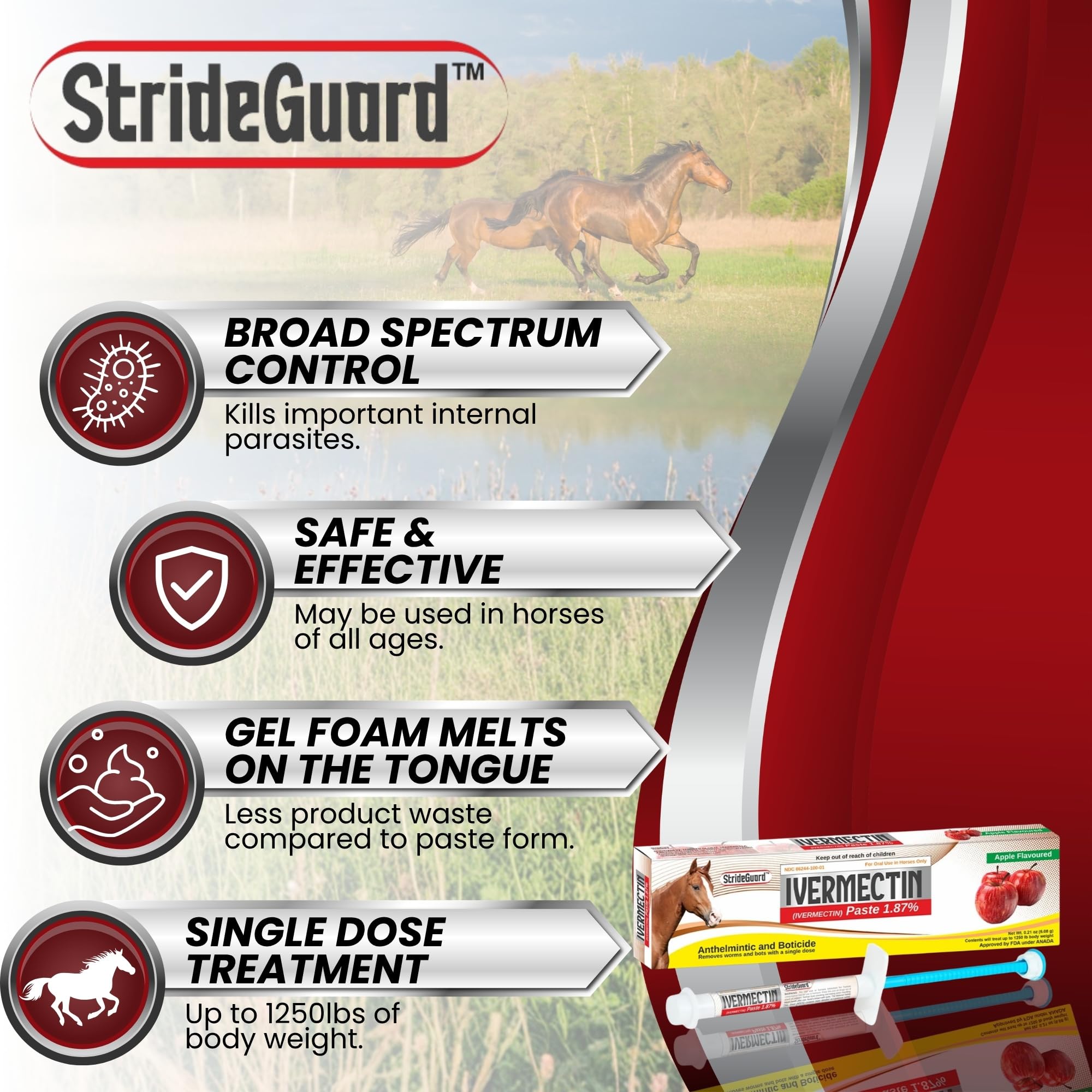 StrideGuard horse undergoing treatment with palatable paste.