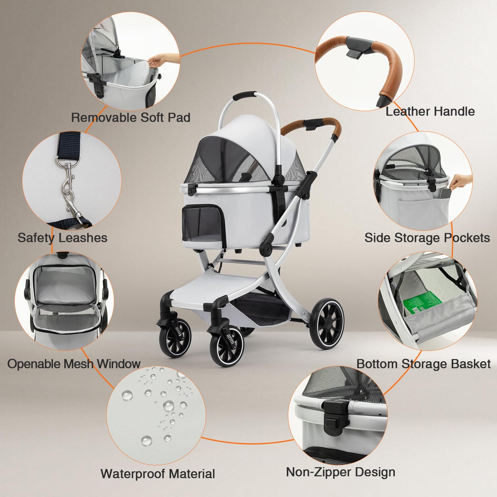 Strocare 3-in-1 pet stroller back pouch keeps phone and keys accessible