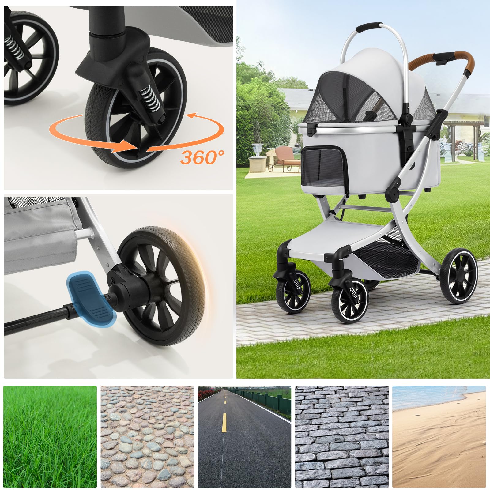 Strocare 3-in-1 pet stroller breathable mesh windows provide ventilation