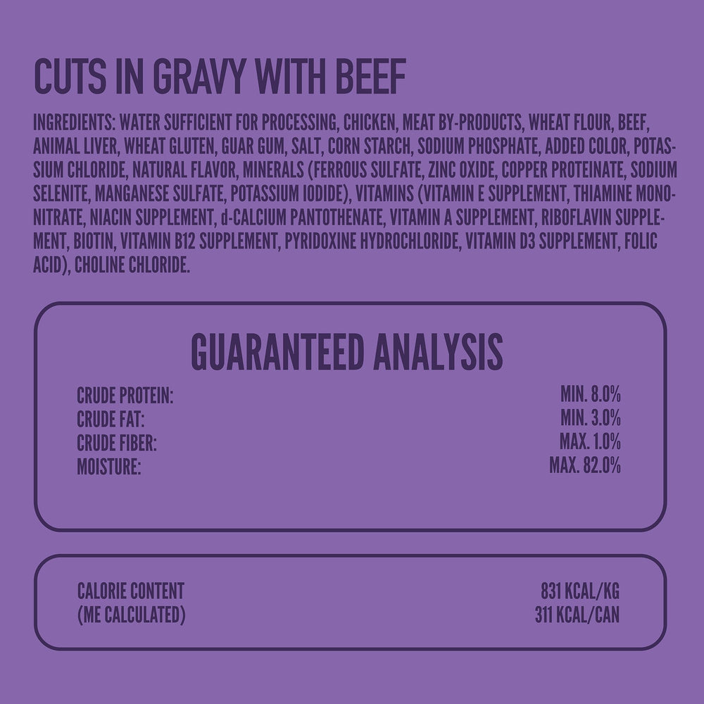 Closeup of beef chunks in gravy from StrongHeart wet dog food.