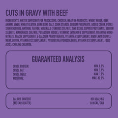 Closeup of beef chunks in gravy from StrongHeart wet dog food.