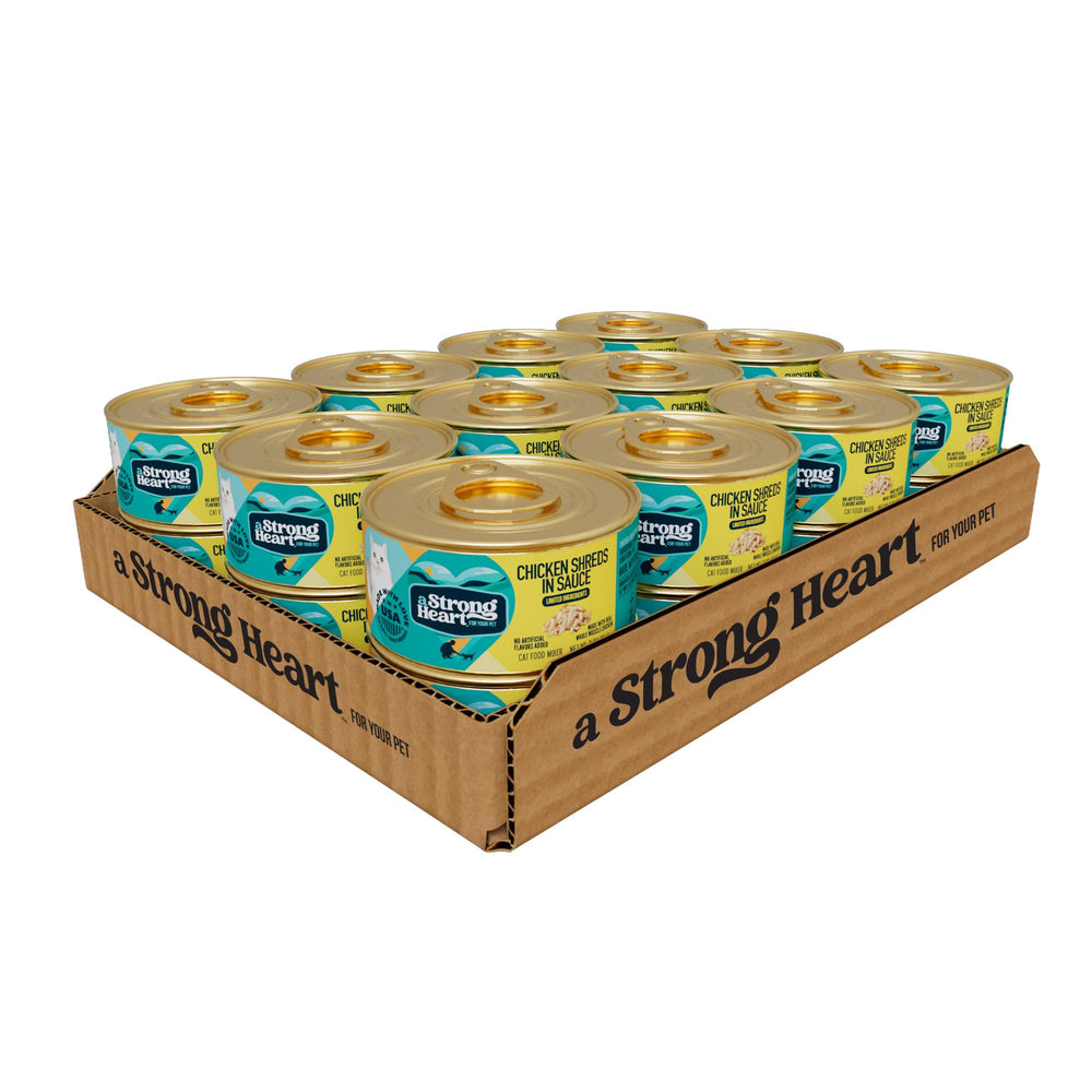 Strongheart chicken shreds in sauce can for protein boost in meals