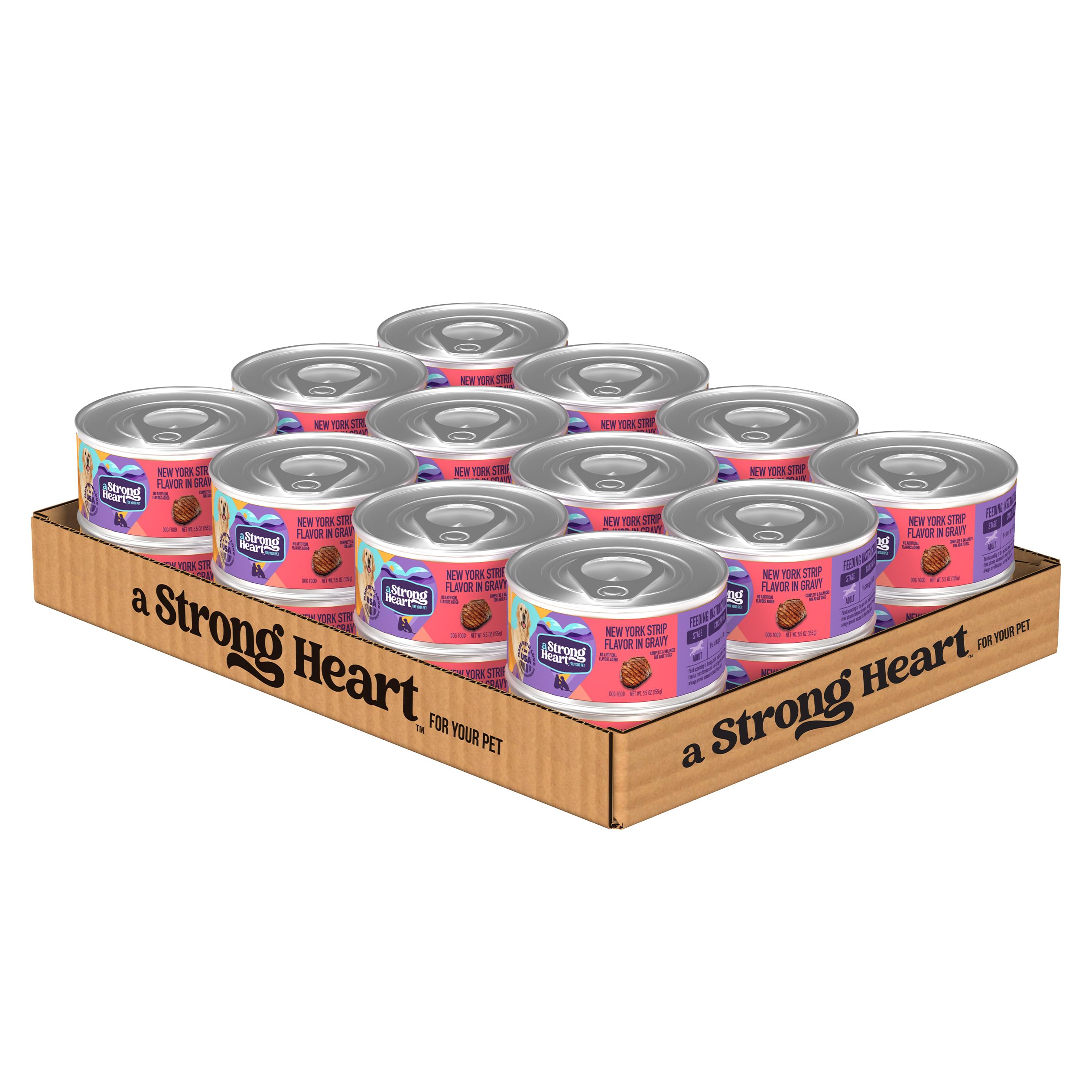 Strongheart New York Strip wet food in gravy can – premium protein for active dogs